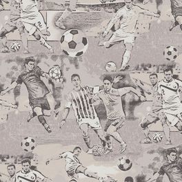 Молодежные обои серо бежевого цвета с крупным рисунком игры в футбол